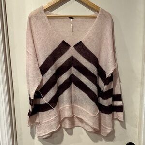 Free People V-Neck Sweater in Pink and Burgundy Stripes